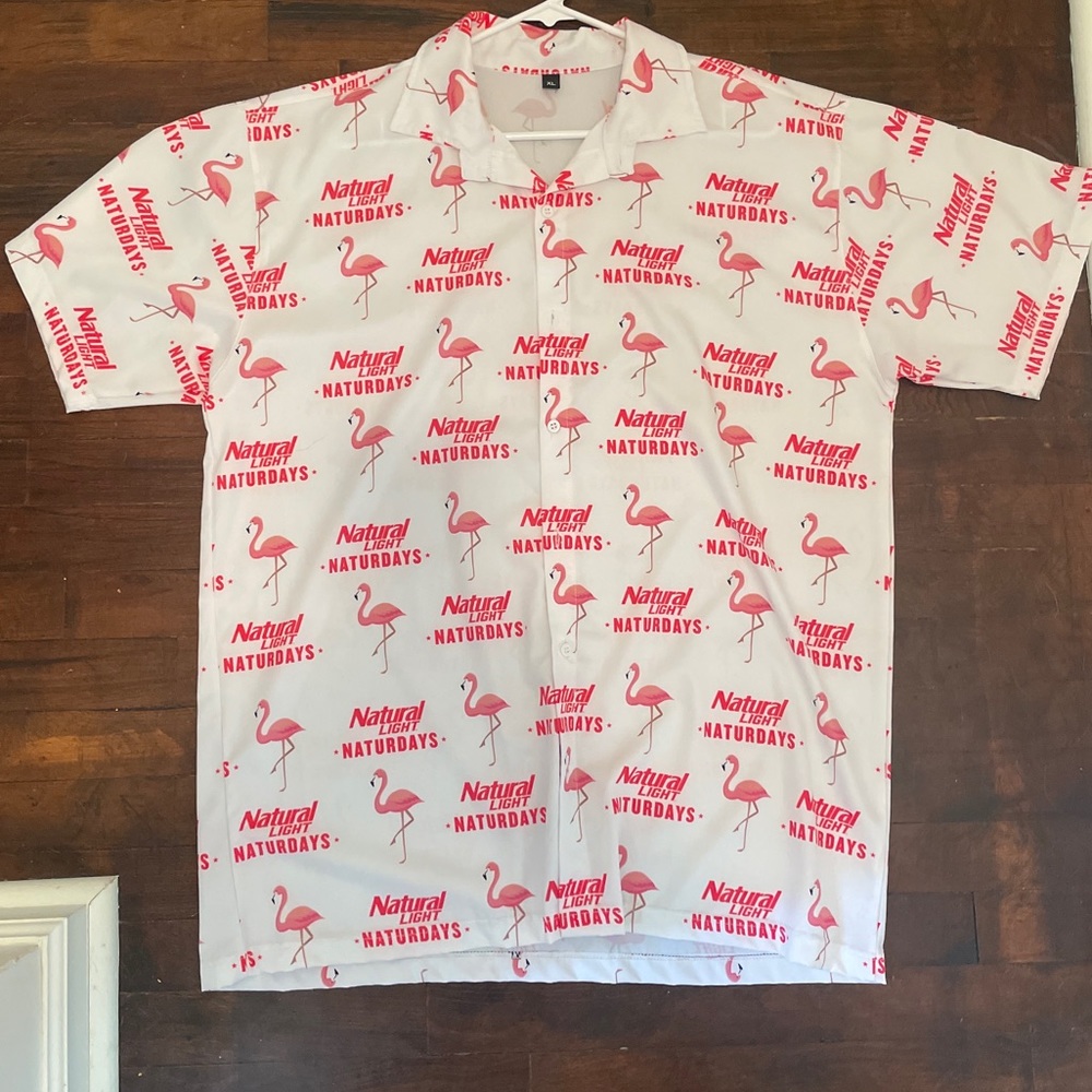 Natural Light Naturdays Flamingo PINK  White Men’s POLO Size XL
